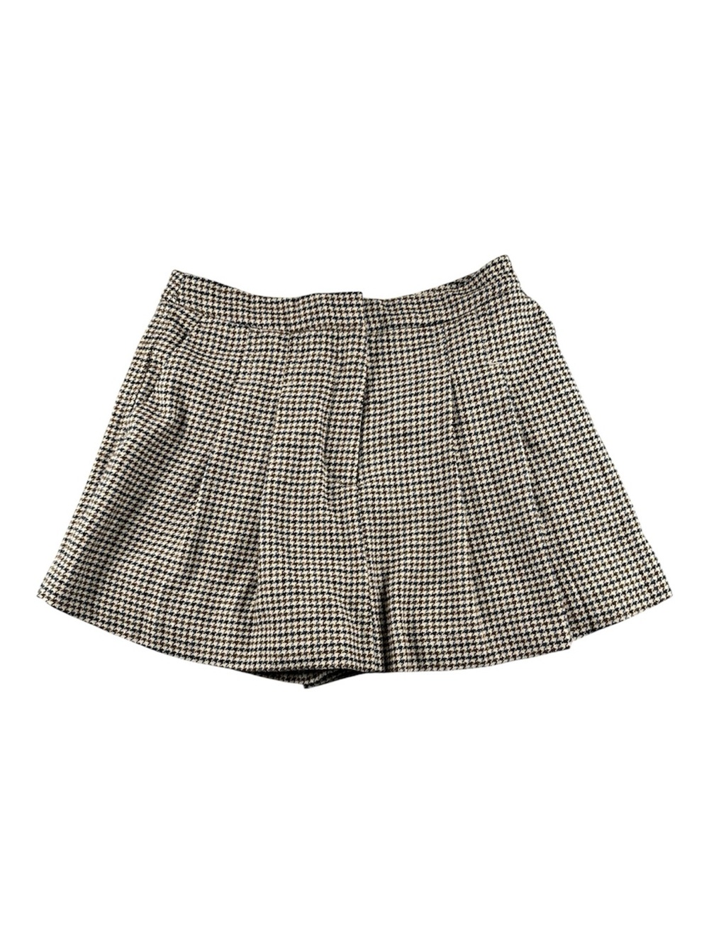 H&M Houndstooth Pleated Mini Skort Shorts Brown Preppy Size 6 - Picture 2 of 8